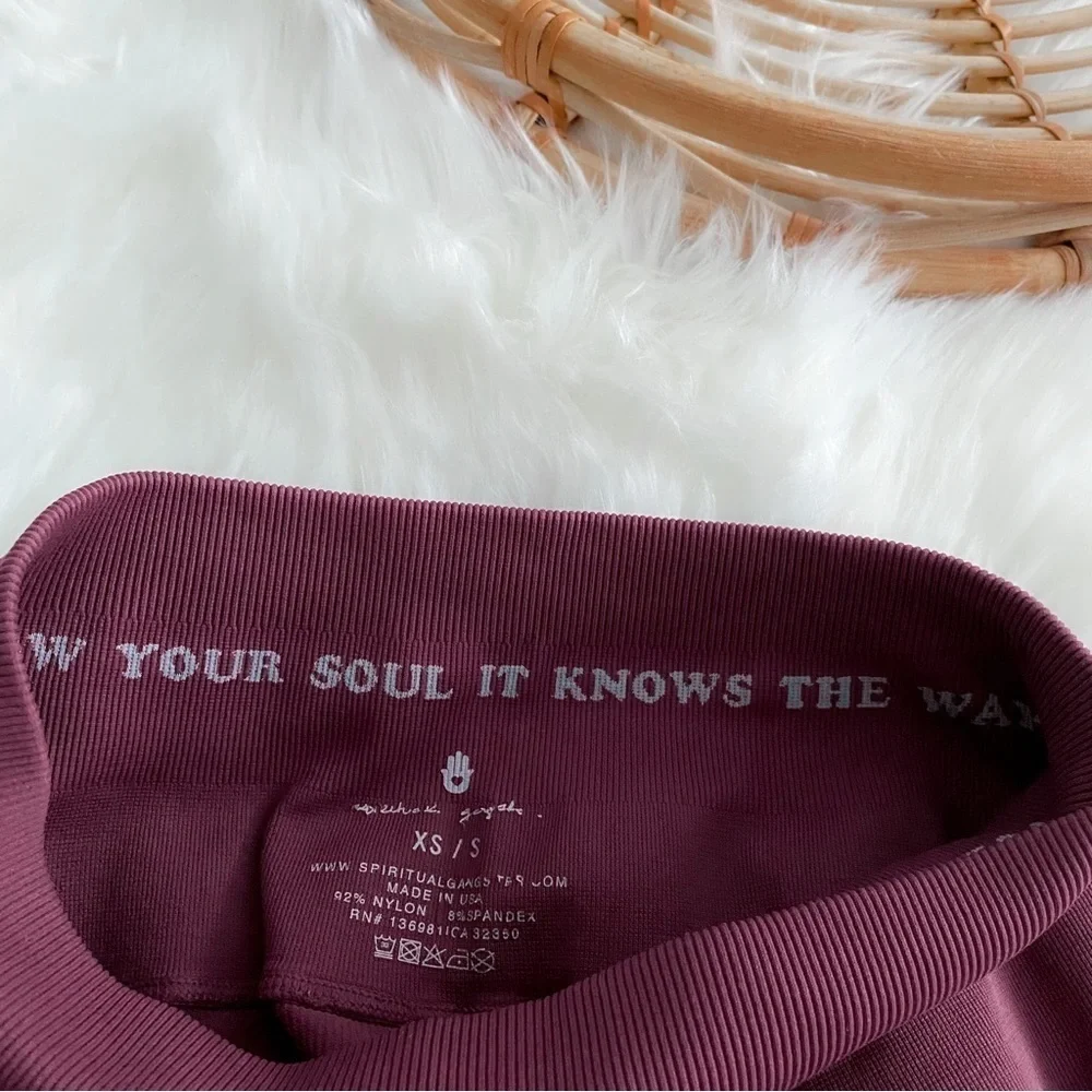 Spiritual Gangster Self Love Yoga Leggings Burgundy Maroon Cutout Rib High Rise